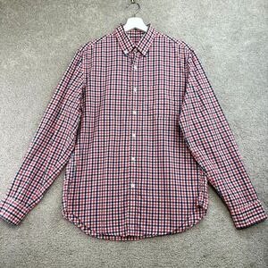 J.Crew Light Weight Shirt Men Medium Multi Blue Red Gingham Check Cotton Pleated